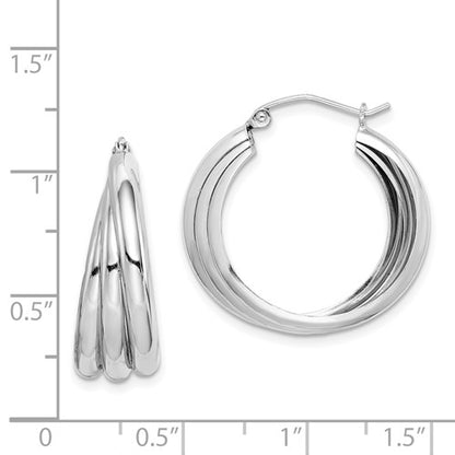 Sterling Silver Rhodium Plated Triple Hoop Earrings