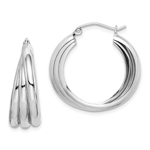 Sterling Silver Rhodium Plated Triple Hoop Earrings