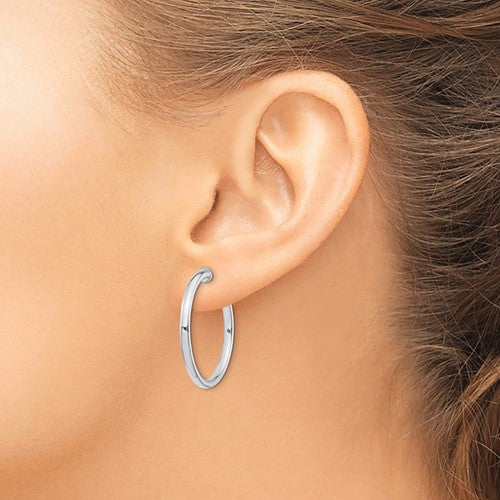 Sterling Silver Non-Pierced Polished Hoop Earrings 2.50 mm