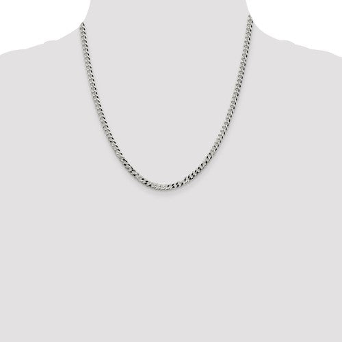 Sterling Silver Rhodium-Plated Beveled Cuban Link Chains - 4.00 mm