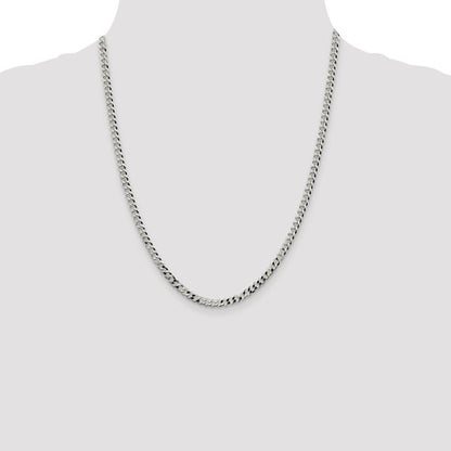 Sterling Silver Rhodium-Plated Beveled Cuban Link Chains - 4.00 mm