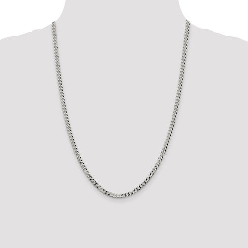 Sterling Silver Rhodium-Plated Beveled Cuban Link Chains - 4.00 mm