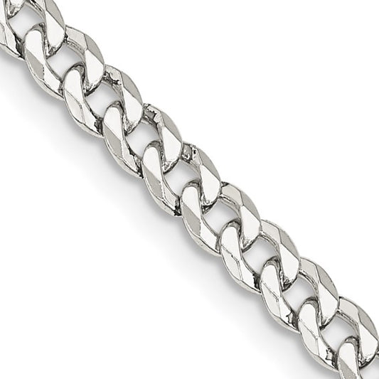 Sterling Silver Rhodium-Plated Beveled Cuban Link Chains - 4.00 mm