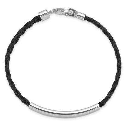 Sterling Silver Braided Leather ID Bracelet