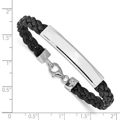 Sterling Silver Braided Leather ID Bracelet