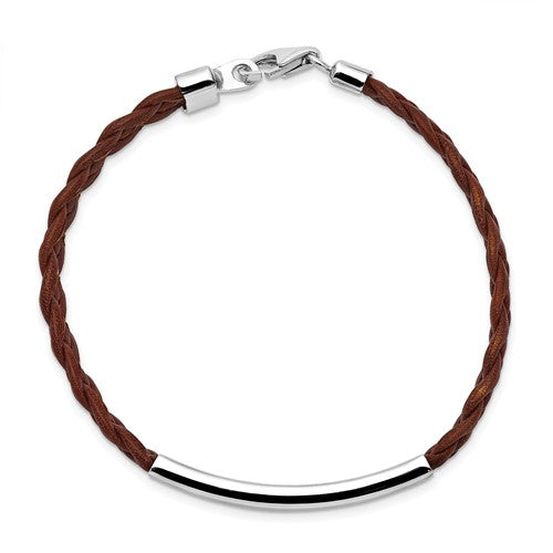 Sterling Silver Braided Leather ID Bracelet