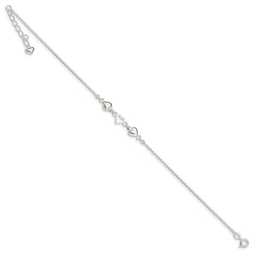 Sterling Silver Hearts Anklet