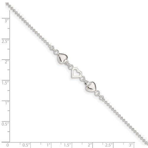 Sterling Silver Hearts Anklet