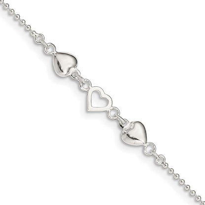 Sterling Silver Hearts Anklet