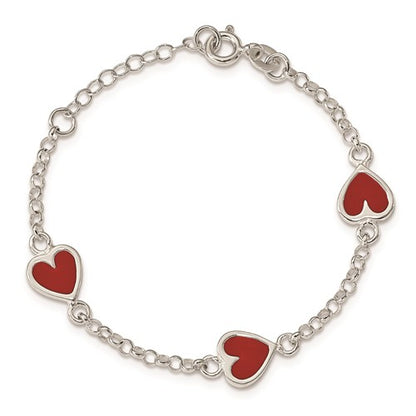 Sterling Silver Children's Enameled Heart Bracelet