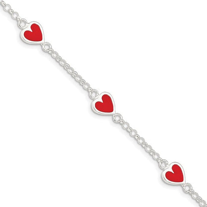 Sterling Silver Children's Enameled Heart Bracelet