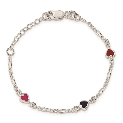 Sterling Silver Children's Enameled Heart Bracelet