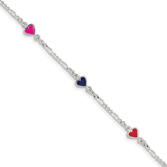 Sterling Silver Children's Enameled Heart Bracelet