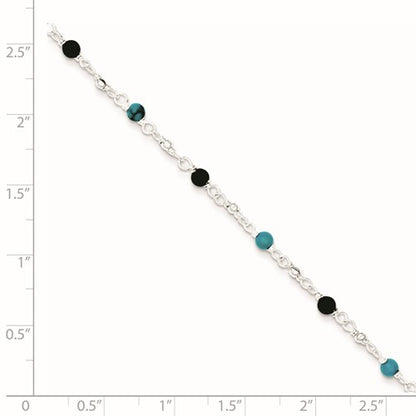 Sterling Silver Onyx & Turquoise Beaded Anklet