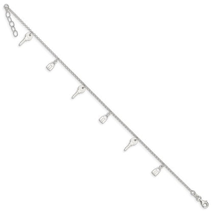 Sterling Silver Lock & Key Anklet