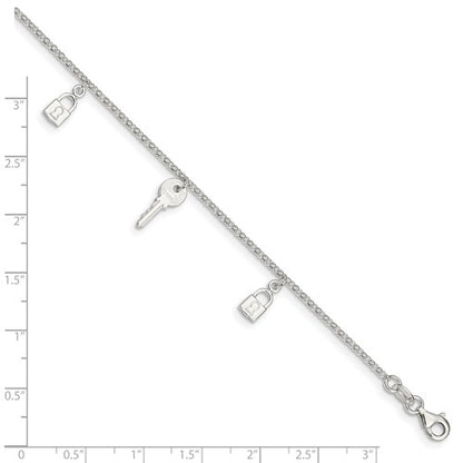 Sterling Silver Lock & Key Anklet