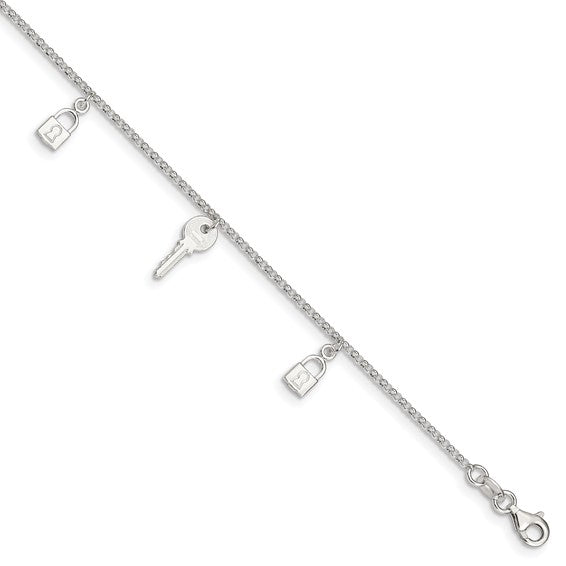 Sterling Silver Lock & Key Anklet