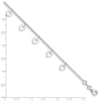 Sterling Silver Hanging Heart Anklet