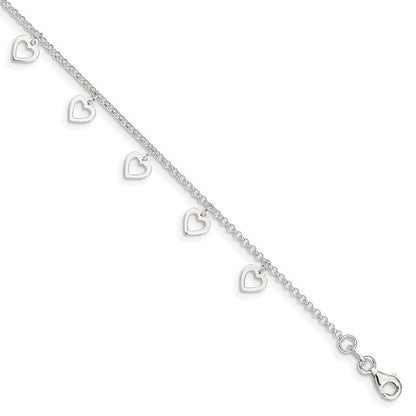 Sterling Silver Hanging Heart Anklet