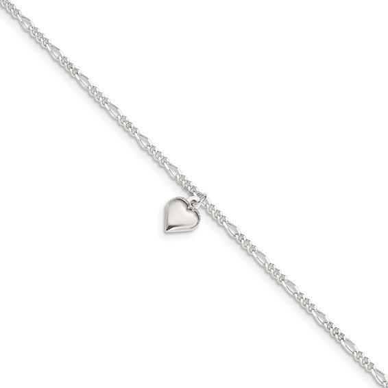 Sterling Silver Hanging Heart Anklet