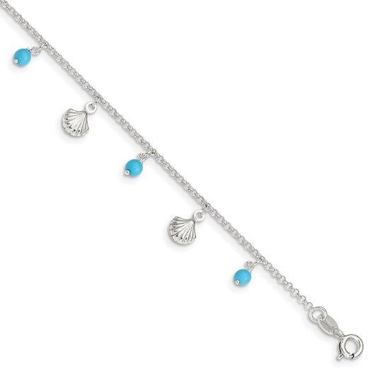 Sterling Silver Shell & Turquoise Anklet