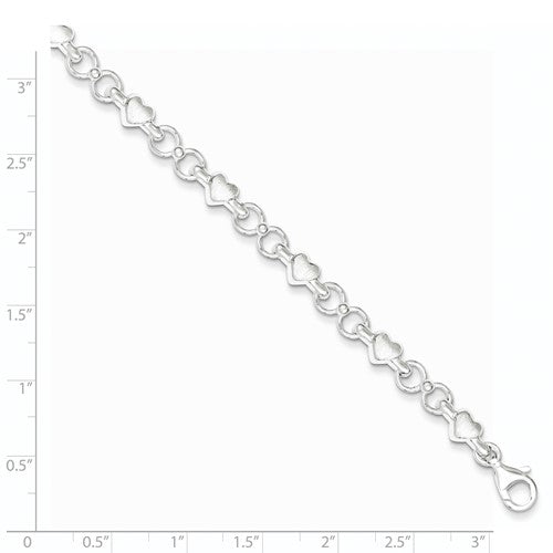 Brushed Heart & Circles Bracelet - Sterling Silver - 7.5 Inches