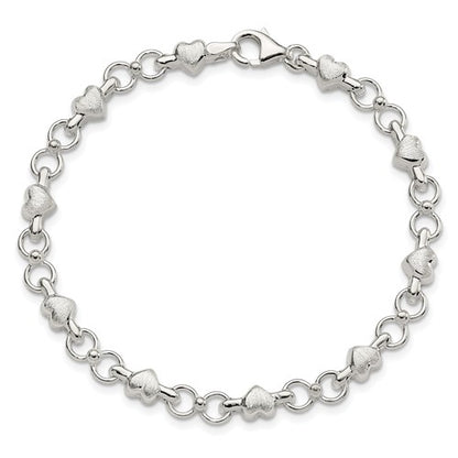 Brushed Heart & Circles Bracelet - Sterling Silver - 7.5 Inches