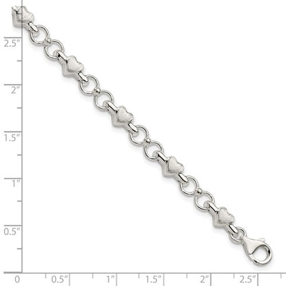 Brushed Heart & Circles Bracelet - Sterling Silver - 7.5 Inches