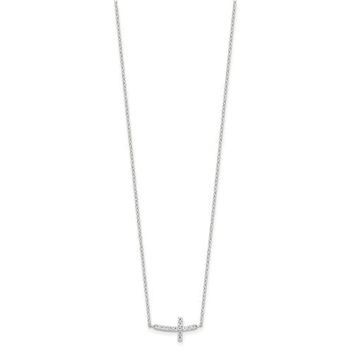 Sterling Silver CZ Sideways Cross Necklace