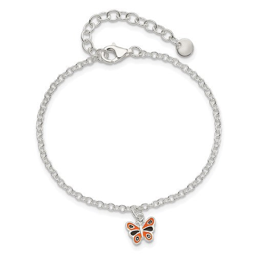 Sterling Silver Children's Enameled Butterfly Bracelet