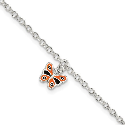 Sterling Silver Children's Enameled Butterfly Bracelet