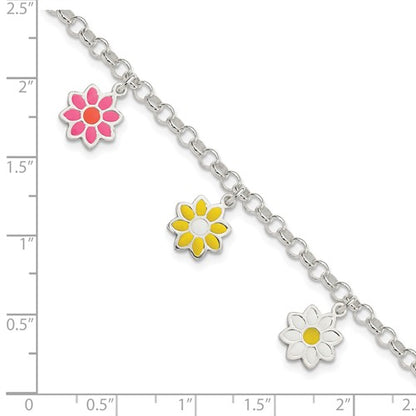 Sterling Silver Children's Enameled Flower Bracelet