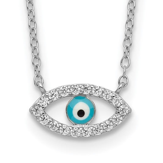 Sterling Silver Enameled CZ Eye Necklace