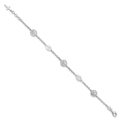 Sterling Silver Rhodium-Plated Cross & Angel  Bracelet 7.5 Inches