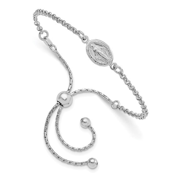 Sterling Silver Miraculous Medallion Adjustable Bracelet