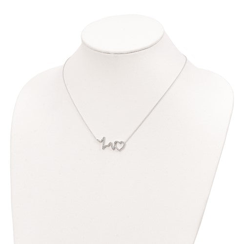 Sterling Silver Heartbeat Necklace w/ CZ Stones 18 Inches