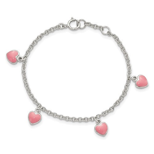 Sterling Silver Children's Enameled Heart Bracelet