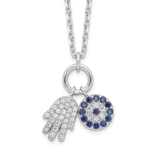 Sterling Silver CZ Eye & Hamsa Necklace