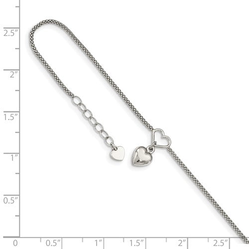 Sterling Silver Dangling Heart Anklet