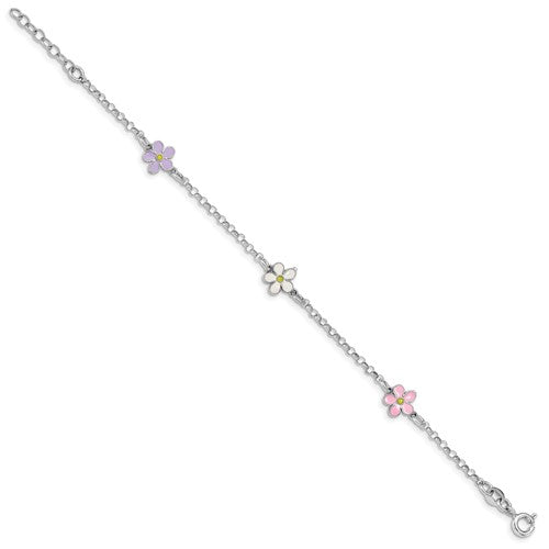 Sterling Silver Children's Enameled Flower Bracelet