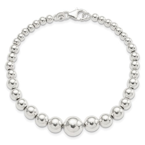 Sterling Silver Graduated Beads Bracelet 7.5 Inches