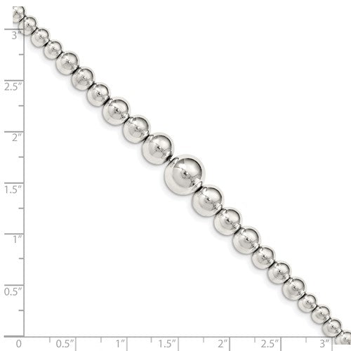 Sterling Silver Graduated Beads Bracelet 7.5 Inches