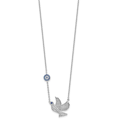 Sterling Silver CZ Dove & Eye Necklace