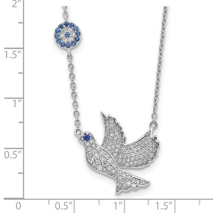 Sterling Silver CZ Dove & Eye Necklace