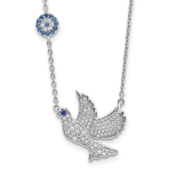 Sterling Silver CZ Dove & Eye Necklace