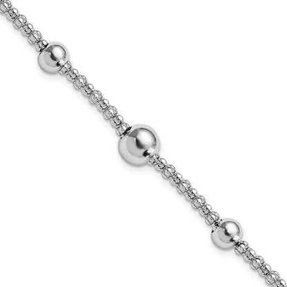 Sterling Silver Rhodium-Plated Beaded Popcorn Bracelet 8 Inches