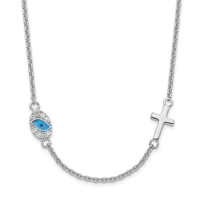 Sterling Silver CZ Eye & Cross Necklace