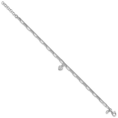 Sterling Silver CZ Heart & Link Bracelet