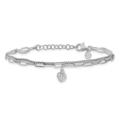 Sterling Silver CZ Heart & Link Bracelet