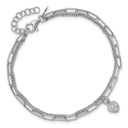 Sterling Silver CZ Heart & Link Bracelet